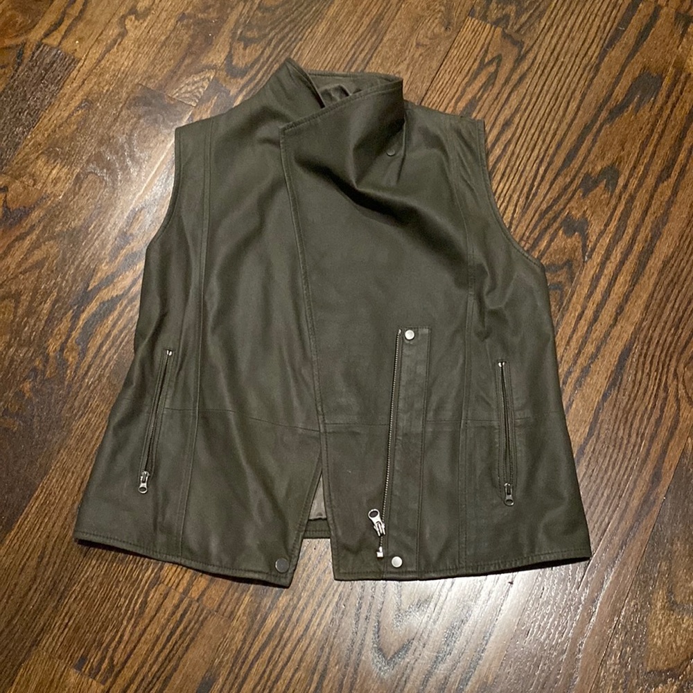 Grey 100% Leather Vince moto vest. Size XS.